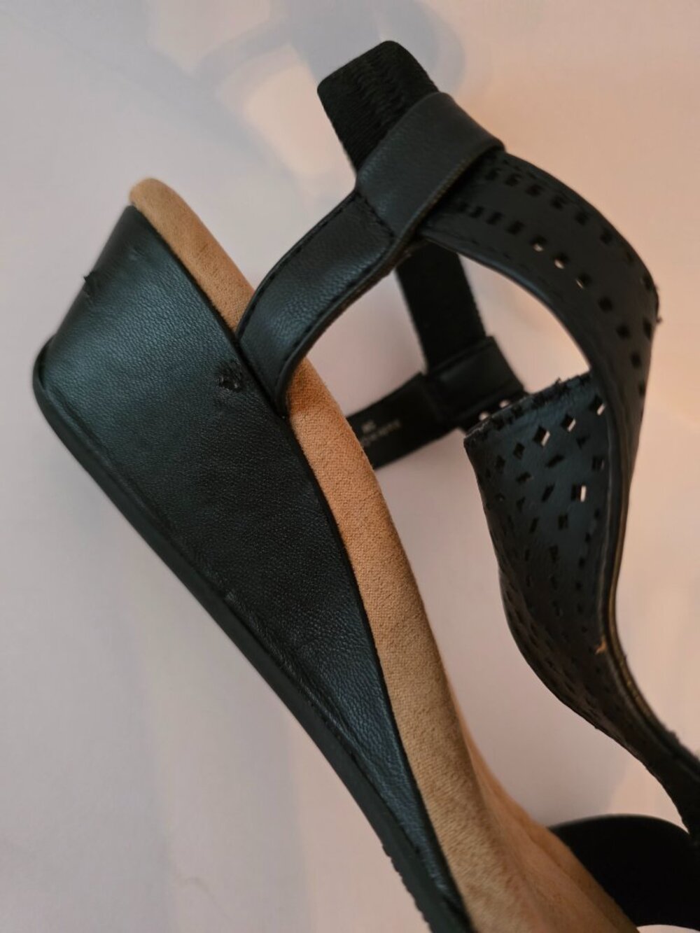 Alfani Step N Flex Black Perforated T-Strap Wedge Sandals, Size 5M - Picture 6 of 7